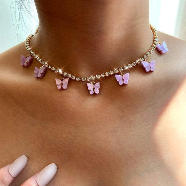 Butterfly Charm CZ Diamond Necklace