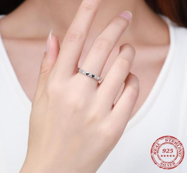 Real 925 Sterling Silver Fashion Hearts Stackable Finger Rings For Women Hypoallergenic Fine Statement Jewelry Gift
