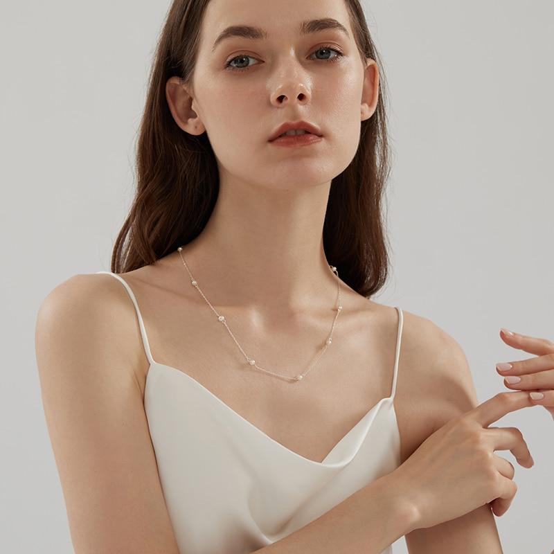 Real 925 Sterling Silver Chain On The Necklace for Women Mini Natural Freshwater Pearls Jewelry Gifts for The New Year