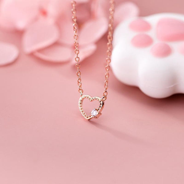 New 925 Sterling Silver Dazzling Zircon Hollow Out Hearts Pendant Necklace for Women Fine Jewelry Valentine's Gift