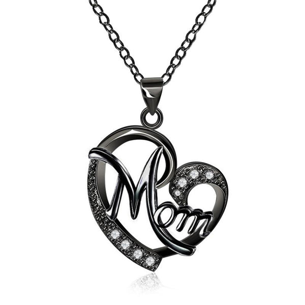 Fashion MOM Heart Shape Inlaid Crystal Pendant Necklace Mother's Day Gift High Quality Jewelry