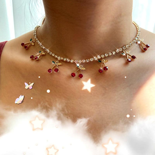 Cherry Charm CZ Diamond Necklace