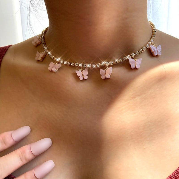 Butterfly Charm CZ Diamond Necklace