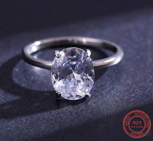 Basic 925 Sterling Silver Big Luxury Oval Cut Clear Zirconia Finger Ring For Women Engagement Wedding Band Promise Ring