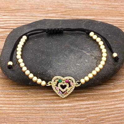 Luxury Handmade Beaded Heart CZ Diamond Couple Bracelet Wedding Gift