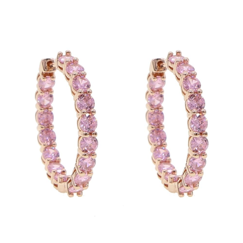 pink cz hoop earring for girl women rose gold color pinky huggie hoops classic fashion jewelry