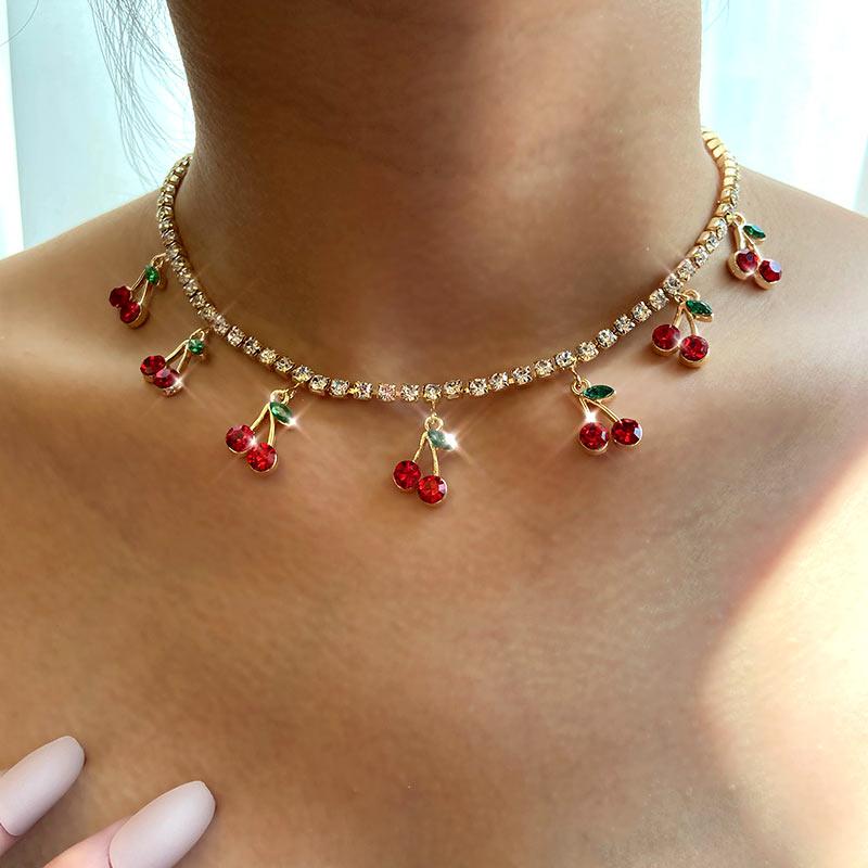 Cherry Charm CZ Diamond Necklace