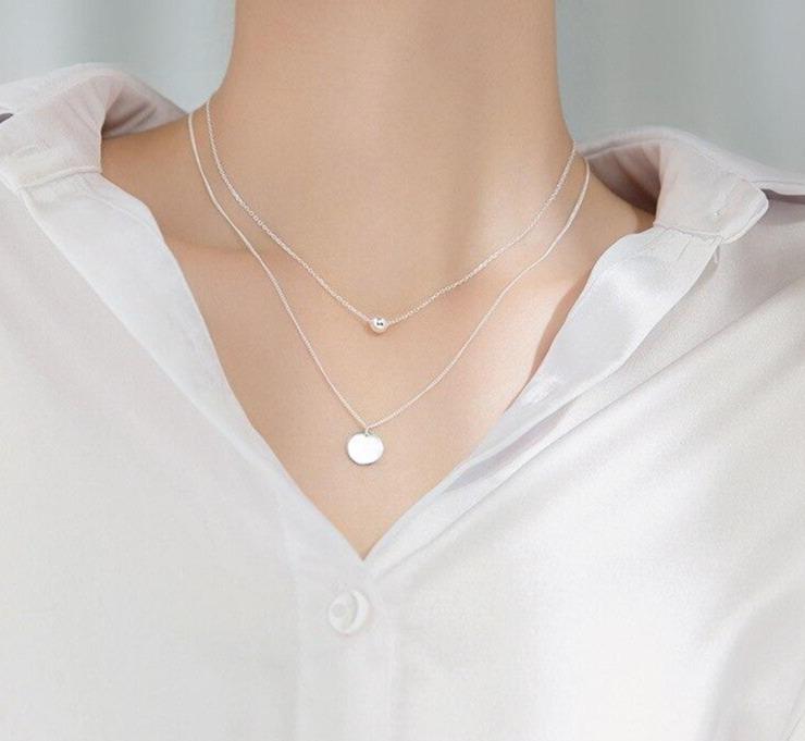 Minimalist Design Beads Ball Coin 925 Sterling Silver Pendant for Women Girl Layered Basic Chain Necklace Fine Jewelry