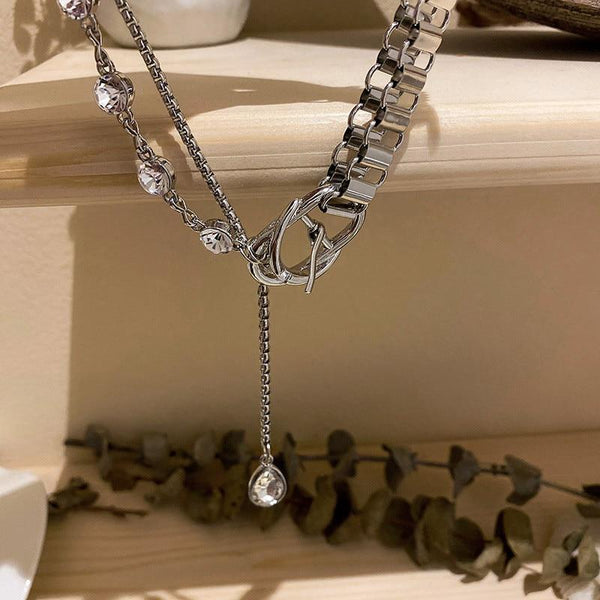 Water Drop Crystal Choker Necklaces Chain Button Pendant Statement Jewelry
