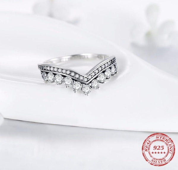 Fashion 100% Real 925 Sterling Zircon Crown Finger Ring Classic Stackable Silver Jewelry For Women Wedding Christmas Gift