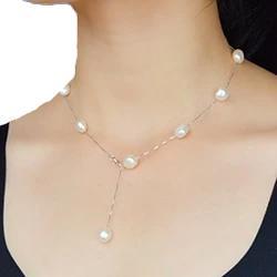 Real Pure 925 Sterling Silver Chain Pendant Necklace For Women 8-9mm White Gray Natural Freshwater Baroque Pearl Jewelry