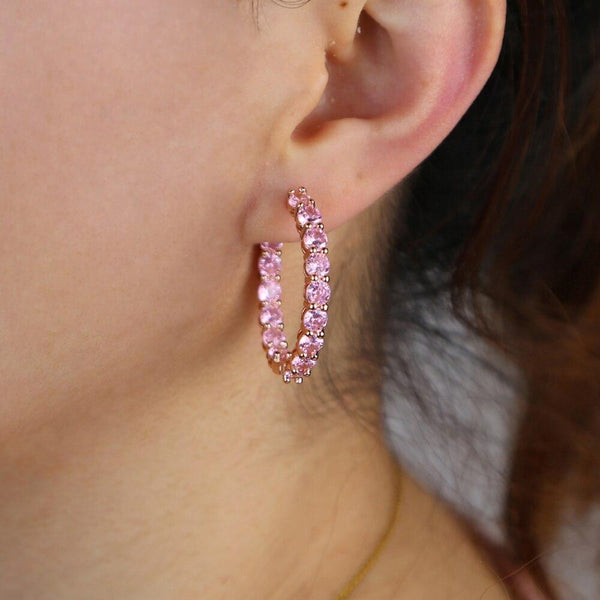 pink cz hoop earring for girl women rose gold color pinky huggie hoops classic fashion jewelry