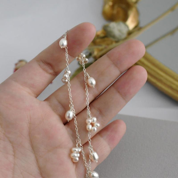 Natural Freshwater Pearl Anklet for Women Real 925 Sterling Silver Handmade Jewelry Wedding