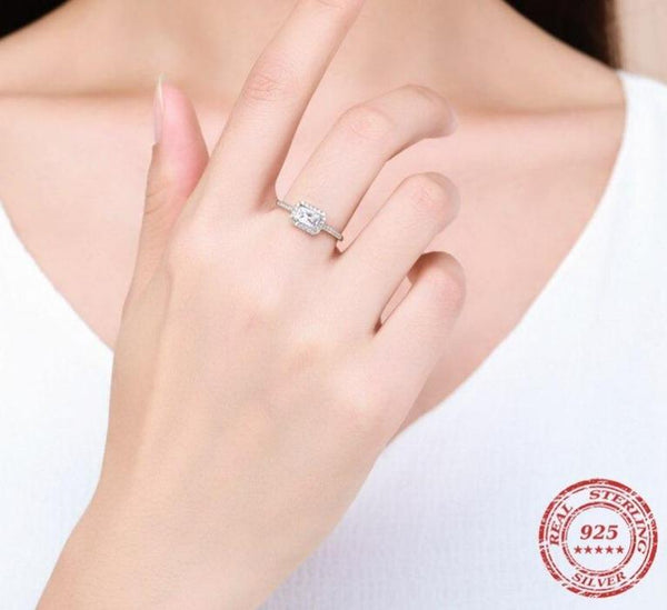 Wedding Ring 925 Sterling Silver Sparkling Clear Cubic Zirconia Engagement Rings for Women Promise Statement Jewelry