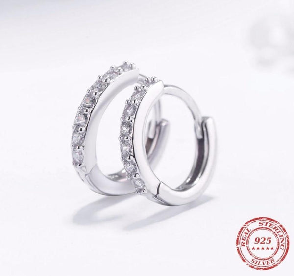 Small Hoop Earring,5 Austrian Crystal,AAA ZC Elements,925 Sterling Silver Material,Elegant earrings