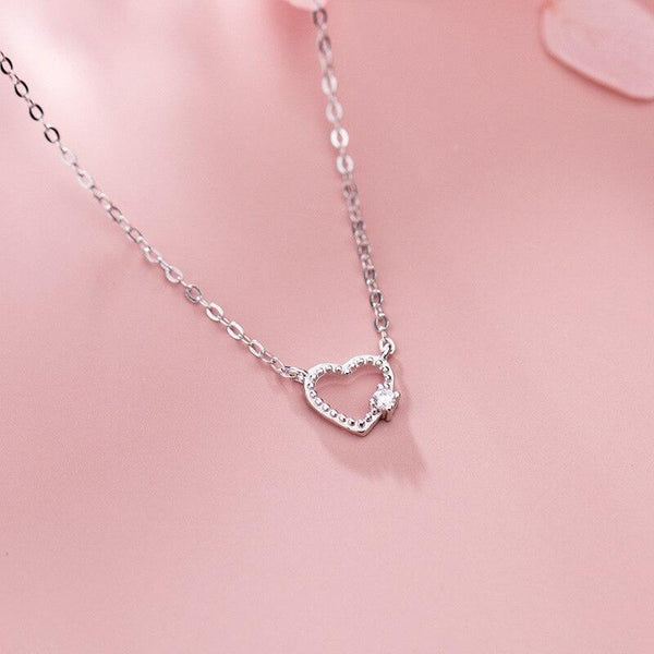 New 925 Sterling Silver Dazzling Zircon Hollow Out Hearts Pendant Necklace for Women Fine Jewelry Valentine's Gift