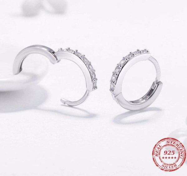 Small Hoop Earring,5 Austrian Crystal,AAA ZC Elements,925 Sterling Silver Material,Elegant earrings
