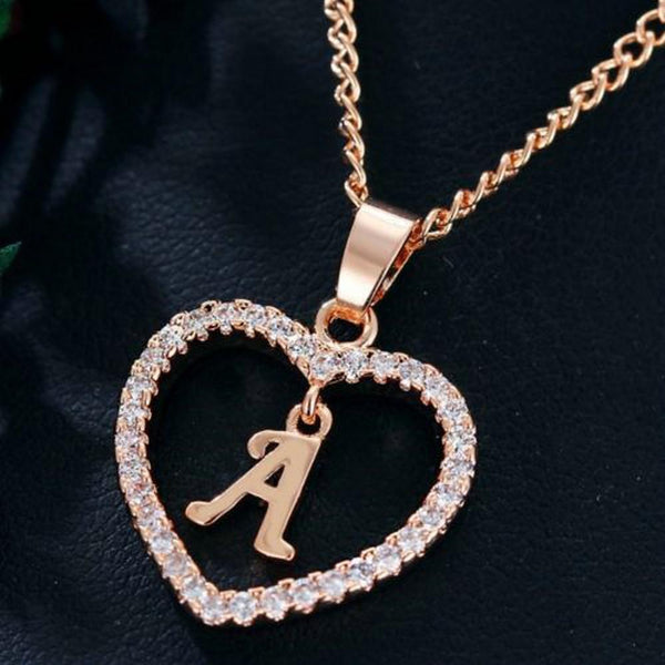 Heart Name Initials Heart Pendant Necklace 26 Letters Zircon Love Necklaces Girls Gifts