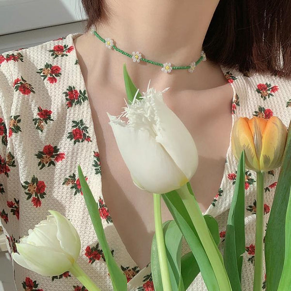 Colorful Fresh Flower Bead Necklace