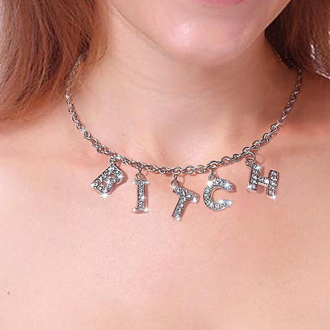 Bitch Letter Diamond Choker Necklace-Custom letters available