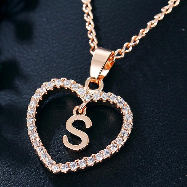 Heart Name Initials Heart Pendant Necklace 26 Letters Zircon Love Necklaces Girls Gifts