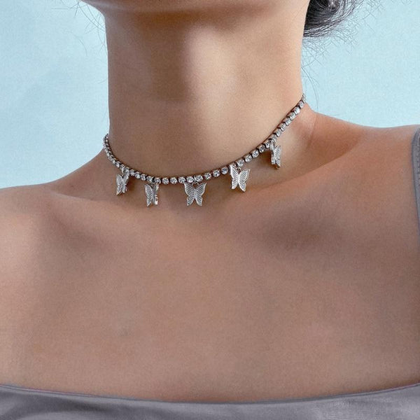 Shiny Butterfly Cahin Choker Necklace Aesthetic 90s