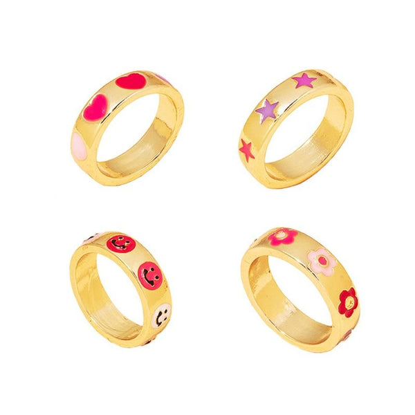Y2K Jennie Charms Smiley Heart Flower Rings 90s aesthetic - 30% OFF Buy 2 or More No Code Required