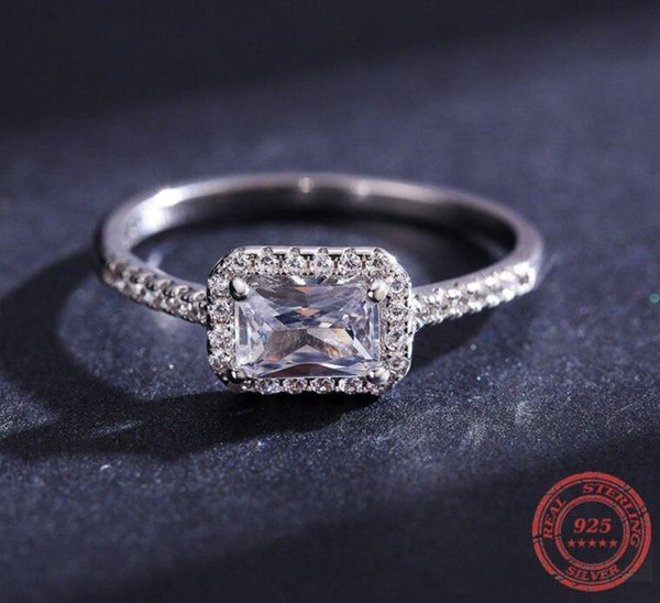 Wedding Ring 925 Sterling Silver Sparkling Clear Cubic Zirconia Engagement Rings for Women Promise Statement Jewelry