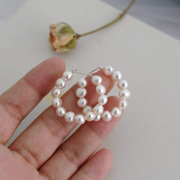 Natural Freshwater Pearl Baroque Circle Hoop Earrings 925 Sterling Silver fashion Korean Jewelry