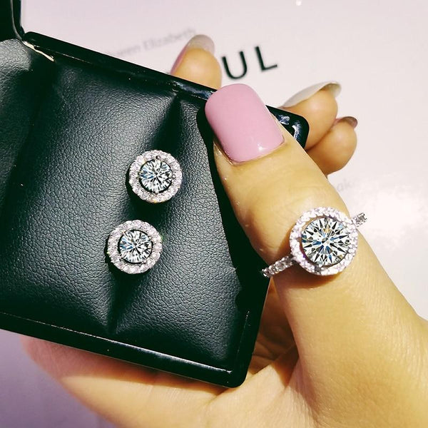 Jewelry set Ring + Earring 925 Sterling Silver Classic Round Shape