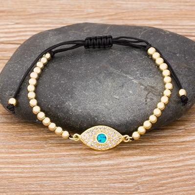 Evil Eye Copper Beads Adjustable Bracelet