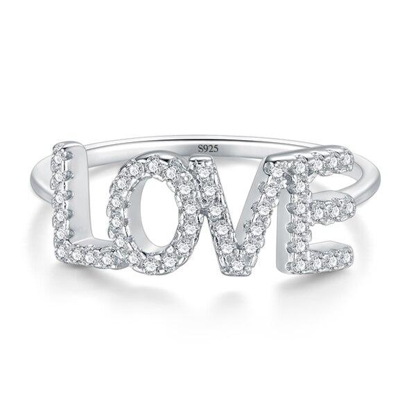 100% Real 925 Sterling Silver Charm Love Letter Finger Ring Elegant Ins Fashion Ring For Women Silver Jewelry
