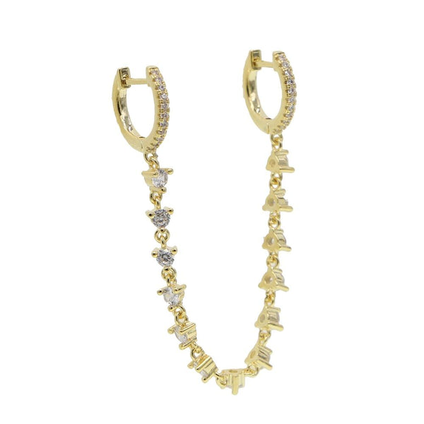CZ Tassel Chain Small Hoop Earrings 3colors Delicate Minimal Jewelry