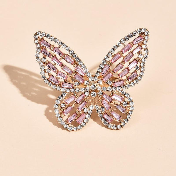 90s Aesthetic Y2K Crystal Butterfly Rings Metal Fashion Colorful Vintage Charms Rings Jewelry Pink Aesthetic - 30% OFF Buy 2 or More No Code Required