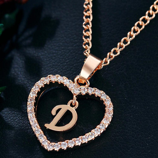 Heart Name Initials Heart Pendant Necklace 26 Letters Zircon Love Necklaces Girls Gifts