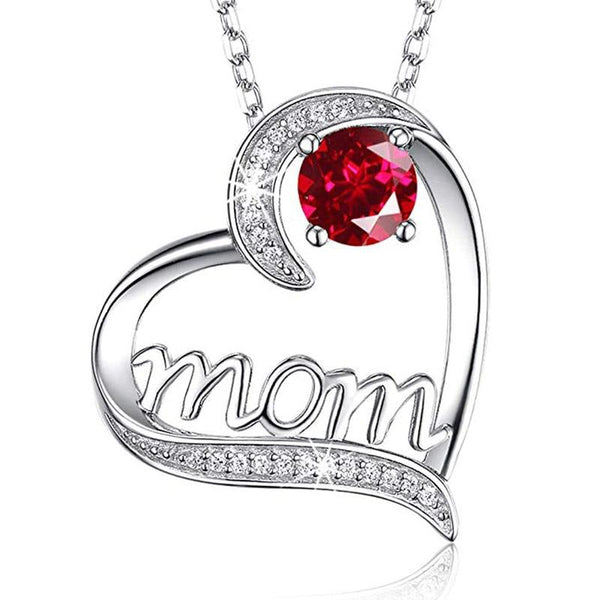 Fashion MOM Heart Shape Inlaid Crystal Pendant Necklace Mother's Day Gift High Quality Jewelry
