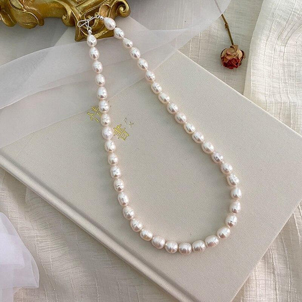 Real Freshwater Pearl Necklace 925 Sterling Silver Clasp Jewelry for Women Natural growth pattern Gift
