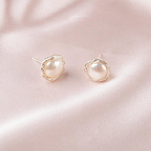 Handmade Real 925 Sterling Silver Stud Unusual Earrings Trendy Women Natural Freshwater Pearl Jewelry Gift