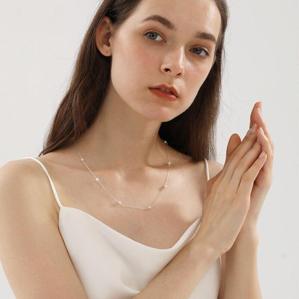 Real 925 Sterling Silver Chain On The Necklace for Women Mini Natural Freshwater Pearls Jewelry Gifts for The New Year