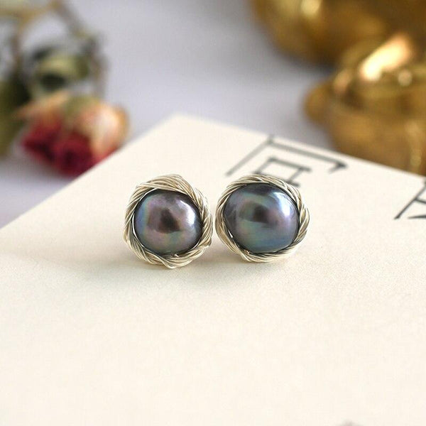 Handmade Real 925 Sterling Silver Stud Unusual Earrings Trendy Women Natural Freshwater Pearl Jewelry Gift