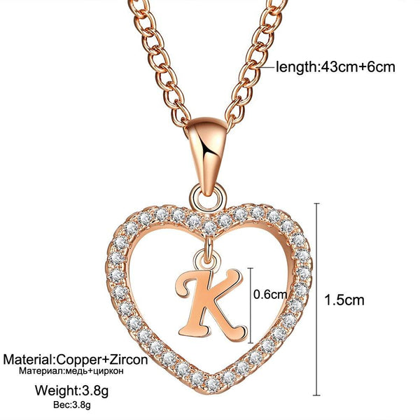 Heart Name Initials Heart Pendant Necklace 26 Letters Zircon Love Necklaces Girls Gifts