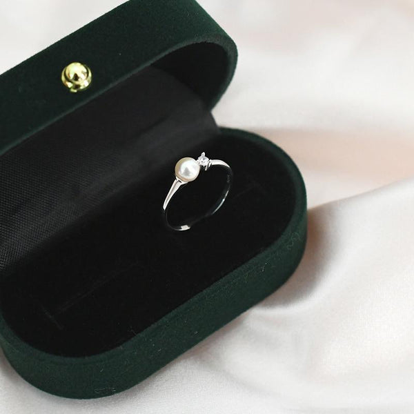 Natural freshwater pearl flash diamond 925 silver opening adjustable ring does not fade for women