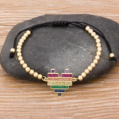 Luxury Handmade Beaded Heart CZ Diamond Couple Bracelet Wedding Gift