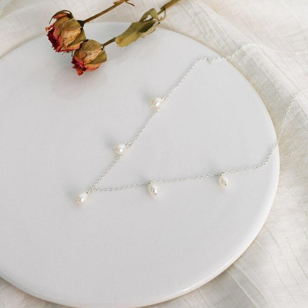 Real 925 Sterling Silver Chain Necklace for Girl Handmade Freshwater Pearl Jewelry