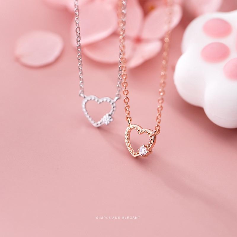 New 925 Sterling Silver Dazzling Zircon Hollow Out Hearts Pendant Necklace for Women Fine Jewelry Valentine's Gift