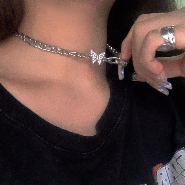 Shiny Butterfly Cahin Choker Necklace Aesthetic 90s