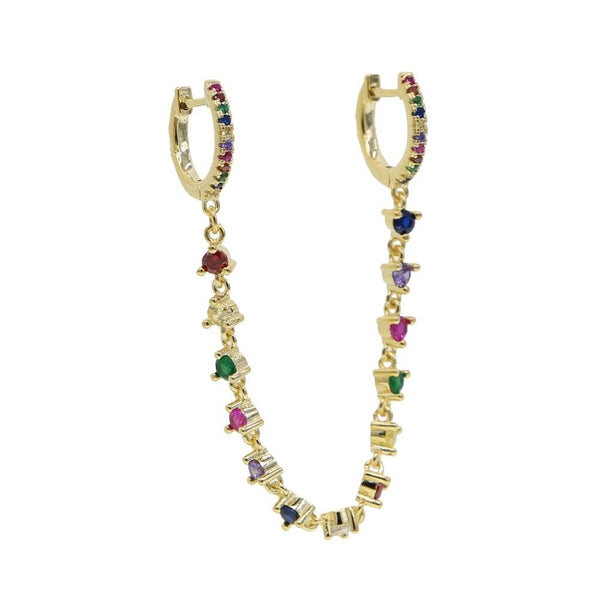 CZ Tassel Chain Small Hoop Earrings 3colors Delicate Minimal Jewelry