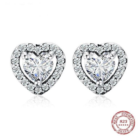 Dazzling 925 Sterling Silver Clear CZ Heart Fashion Stud Earrings for Women Charm Wedding Statement Silver Fine Jewelry