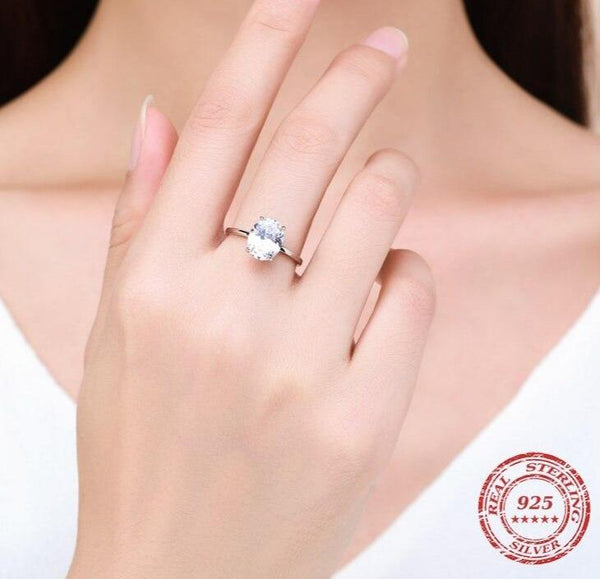 Basic 925 Sterling Silver Big Luxury Oval Cut Clear Zirconia Finger Ring For Women Engagement Wedding Band Promise Ring