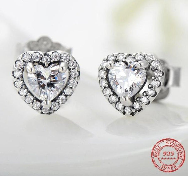 Dazzling 925 Sterling Silver Clear CZ Heart Fashion Stud Earrings for Women Charm Wedding Statement Silver Fine Jewelry